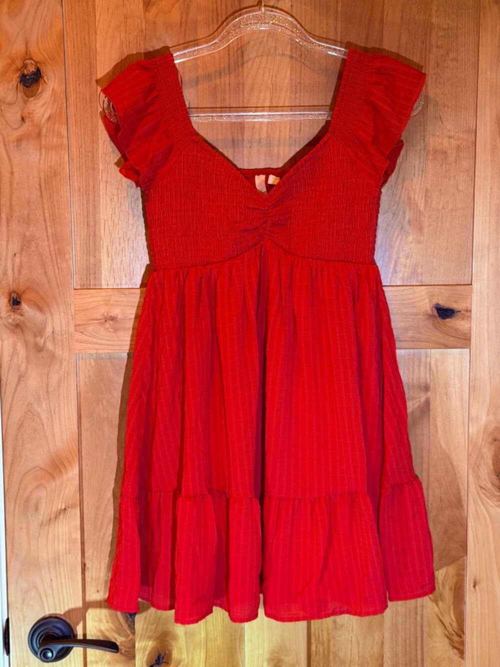4 Hearts (by Sigrid Horn) Red Smocked Flutter Sleeve Tiered Mini Dress Size M